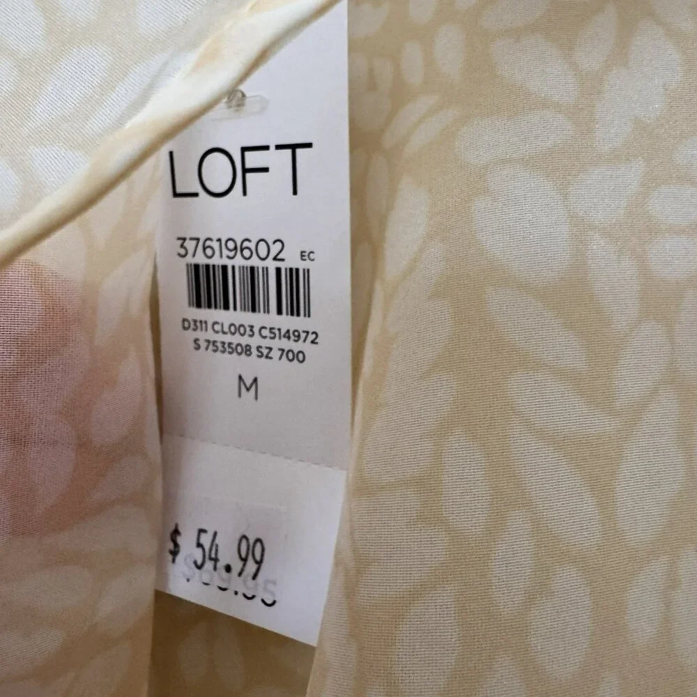 LOFT Sheer Cream Long-Sleeve Peplum Blouse